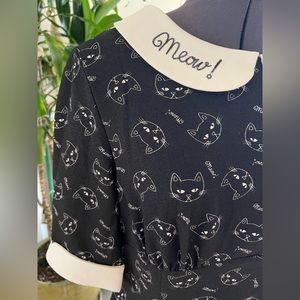 Adorable Cat Print Fit n Flare Dress M Black & White